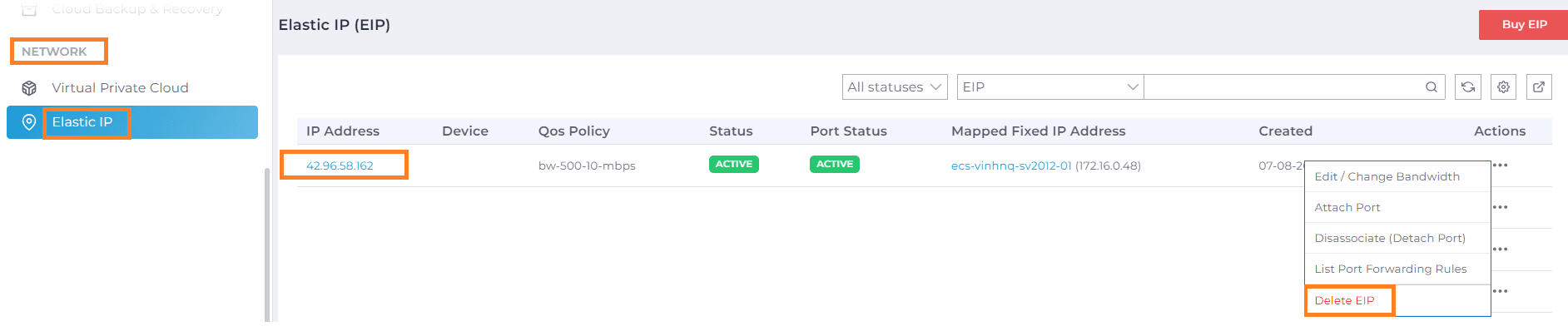 Delete EIP (Xóa EIP) | CMC Cloud